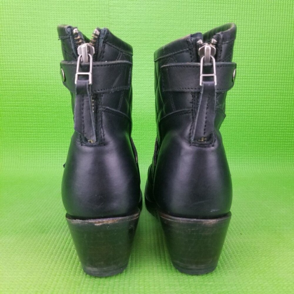 ✅Sonora Quilted Black Leather Ankle Moto/Biker Boots Women's 8B Heeled Back Zip - Picture 10 of 12
